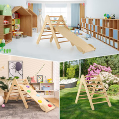 Pikler Triangle Set 3 in 1 Climbing Toys for Toddlers Foldable Wood Montessori B