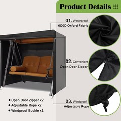 Patio Swing Cover, Durable 600D Oxford Porch Swing Canopy Cover with Zippers …