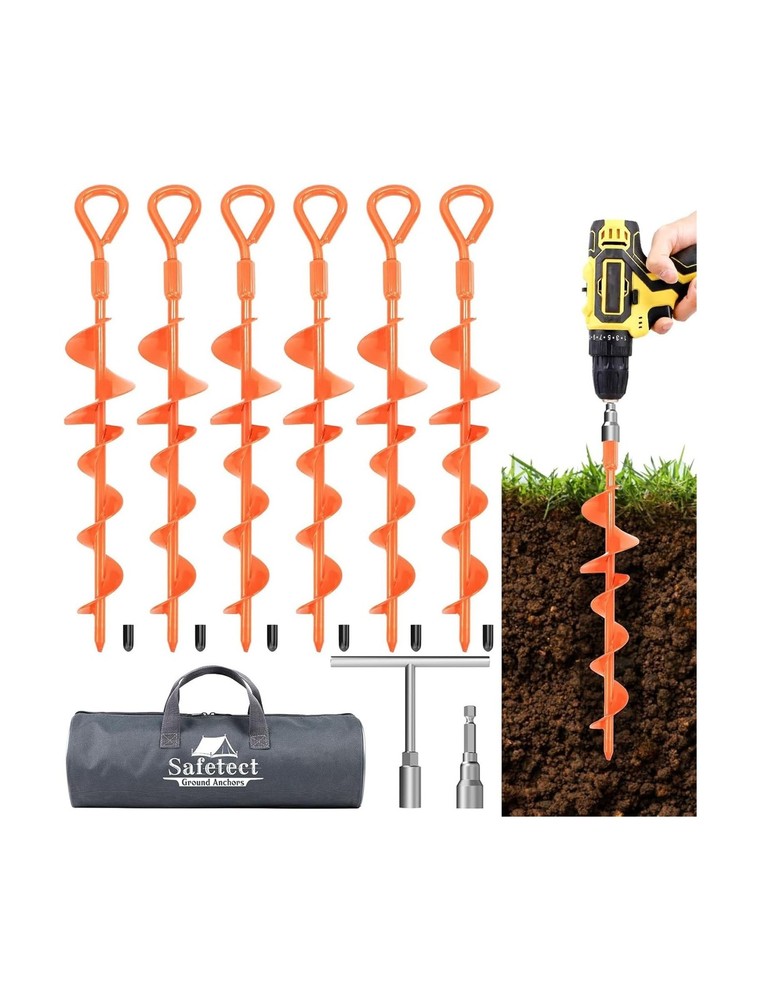 Safetect Ground Anchors Screw in 15 Inch, Heavy Duty Earth Anchor Stakes for …