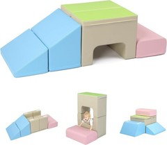 JOYMOR 4-Piece PU Leather Soft Play Foam Climbing Blocks for Toddlers
