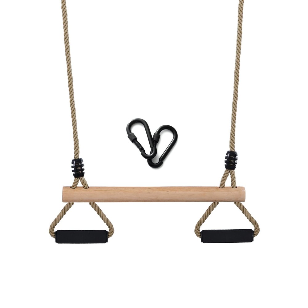 Wooden Trapeze Swing Bar with Gym Rings for Children’s Swing Set Indoor Outdo…