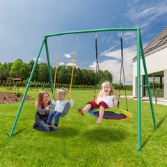 440lb 2 Seats Metal Swing Set Backyard Heavy-Duty Playset Kids Adults Swing Set