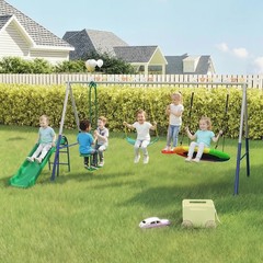 5-in-1 Kids Swing Set for Backyard with Slide, 770lbs Capacity, Mixed