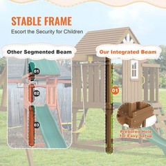 High-Capacity Playset 10-in-1 6ft Slide Wooden Fort Supports Multiple Children