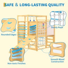 9-in-1 Indoor Jungle Gym, Wooden Toddler Jungle Gym Playground Set, Wood Outdoor