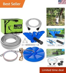 65FT Zip Line Kit for Kids & Adults – Includes Swing Seat and Steel Trolley