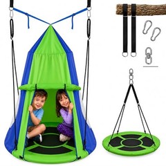 40″ Kids Hanging Tent Swing, Outdoor Saucer Swing with Hang Kit and Green