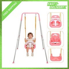 3-in-1 Toddler Swing Set, Foldable Indoor Outdoor Kids Swing, Removable Seat