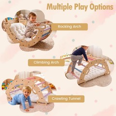 Wooden Rocking Climbing Arch w/Cushion 3-in-1 Montessori Kids Climber Rocker