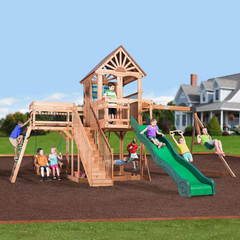 Caribbean Adventure Playground Set with Slide, Rockwall & Swing Bench