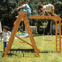 8-In-1 Small Indoor/Outdoor Playset – Foldable Wooden Kids Play Set for Backyard