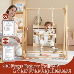 Wooden Swing Set for Toddlers 6-36 Months, Foldable Baby Swing Set with Durab…