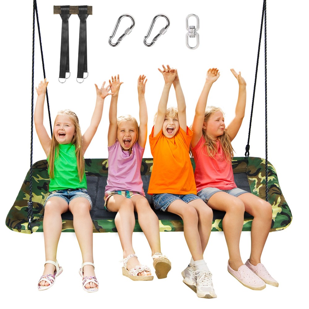 Goplus Outdoor 700lb Giant 60″ Platform Tree Swing w/ 2 Hanging Strap Camo