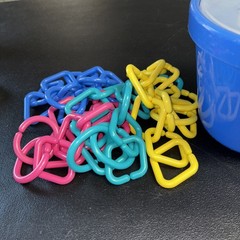 Vintage 1993 Kids II Linking Toys with Bucket and Lid 46 Linking Shapes