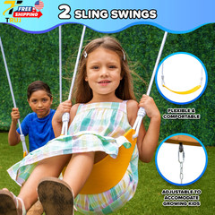 Wooden Swing Set Outdoor with Heavy Duty Double A-Frame For Ages 3-8 FREE SHIPPI