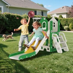 6 in 1 Toddler Slide – L-Shaped Baby Slide for Toddlers Aged 1-3 with Basketb…