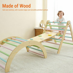 Foldable Pikler Triangle Set 5-In-1, Wooden Montessori Climber for Toddlers with