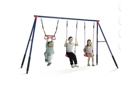 Outdoor Swing Set Powder-Coated Steel Frame, Molded Seats, Weather-Proof Rope