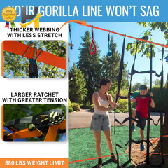 Hyponix Ninja Warrior Obstacle Course 2 X 60 Ft Slackline with 13 Outdoor Ninja
