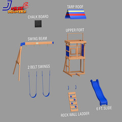 Wood Swing Set with Wave Slide Play Deck Rock Wall Ladder Belt Swings Outdoor