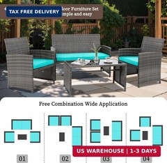 4 Piece Patio Ratten Set Outdoor Furniture Set Wicker Conversation Sets with Cus