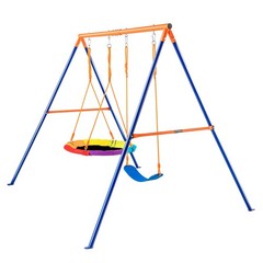 Uimoso Swing Sets for Backyard 1 Saucer 1 Belt Swing Seat A-Frame Metal Stand