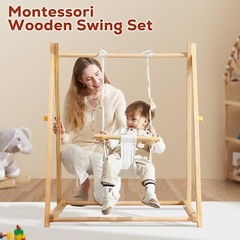 Wooden Swing Set for Toddlers 6-36 Months, Foldable Baby Swing Set with Durab…