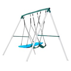 A-Frame Swing Set: 700lb Capacity, 45x30in Saucer & 2 Adjustable Belt Swings