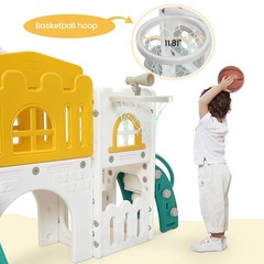 8 in 1 Toddle Slide Playset, Kids Slide and Climber Playset w/Aisle, Basketba…
