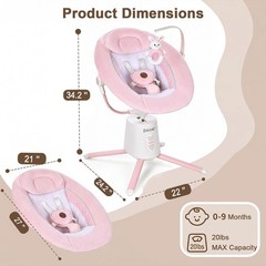 Zoicay Upgraded Baby Swing for Infants: Deep Seat, Smooth, BT App/Remote (Pink)