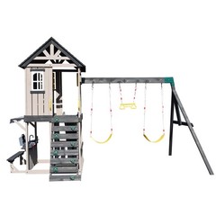 Giant Wooden Kids Swing Slide Set Playhouse,Kitchen,Rock Wall Playground Outdoor