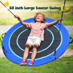 50″ Large Saucer Swing with Stand for Kids and Adults | White, Green and Blue