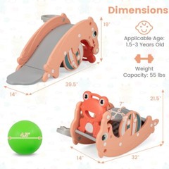 3 x 1 Kids Slide Rocking Horse Set Convertible Toddler Slide w/ Basketball Hoop