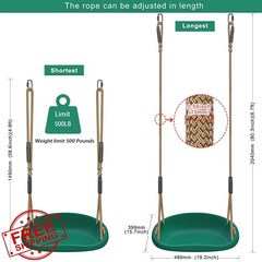 Heavy Duty Swing Seat Green 500LB Capacity Adjustable Rope Carabiners
