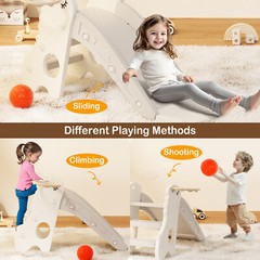 3In1 Kid Folding Slide With Climber,Basketball Hoop,Freestanding Slide Toy White