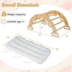 Wooden Rocking Climbing Arch w/Cushion, 3-in-1 Montessori Kids Climber Rocker