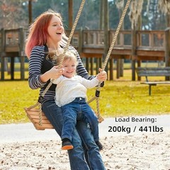 Hanging Wooden Swing, Tree Swings for Adults/Kids with 22.8×9.8×0.6 inch Beige