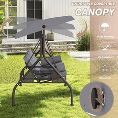 3 Seat Outdoor Porch Swing Chair, Adjustable Canopy Swing Bench, Convertible