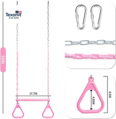 18″ Pink Trapeze Swing Bar Rings 48″ Heavy Duty Plastic Coated Chains Swing Set