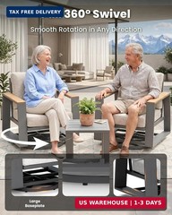 Aluminum Outdoor Patio Furniture Set, 4-Piece Patio Conversation Set with 5″ Thi