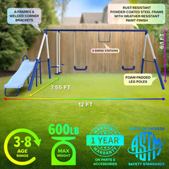 Arcadia Star Burst Swing Set: Heavy-Duty Playset with LED Slide & Swings