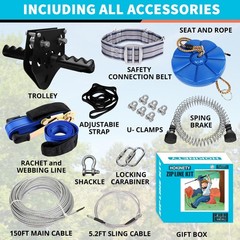 HOKINETY Zip Line Kit for Kids Adults : Up to 450Lbs 150FT Zipline for Backya…