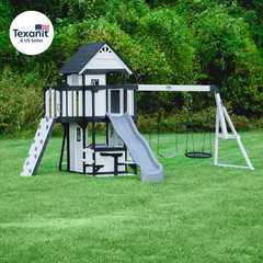 Backyard Discovery Canyon Creek White Cedar Wood Swing Set with Wave Slide, Club