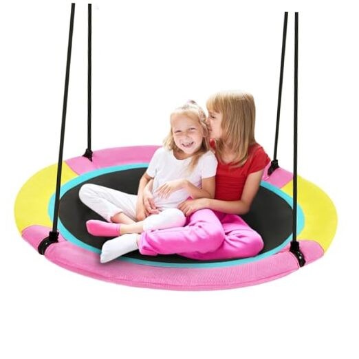 40 Inch Saucer Tree Swing for Kids Outdoor, Textilene Fabric 40inch | Pink