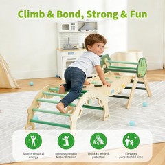 7-in-1 Foldable Climbing Toy Indoor Wood Playground Jungle Gym Kids Activity