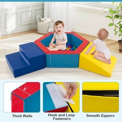 3 PCS Baby Foam Climbing Blocks w/Ball Pit Triangle Stair 100 Ocean Balls