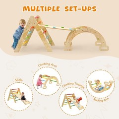 CoziBB Pikler Triangle Set, 5in1 Large Wooden Montessori Climbing Toys -Rainbow