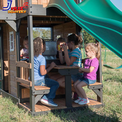 Creek Cedar Wood Swing Set with Wave Slide Clubhouse Play Kitchen Outdoor Playse