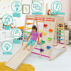 7 in 1 Pikler Indoor Playground Jungle Gym Playset, Wooden Montessori Climber wi