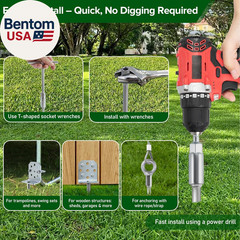 Swing Set Anchors 20″ – Heavy Duty Ground Anchors Screw in with L-Brackets & Dri